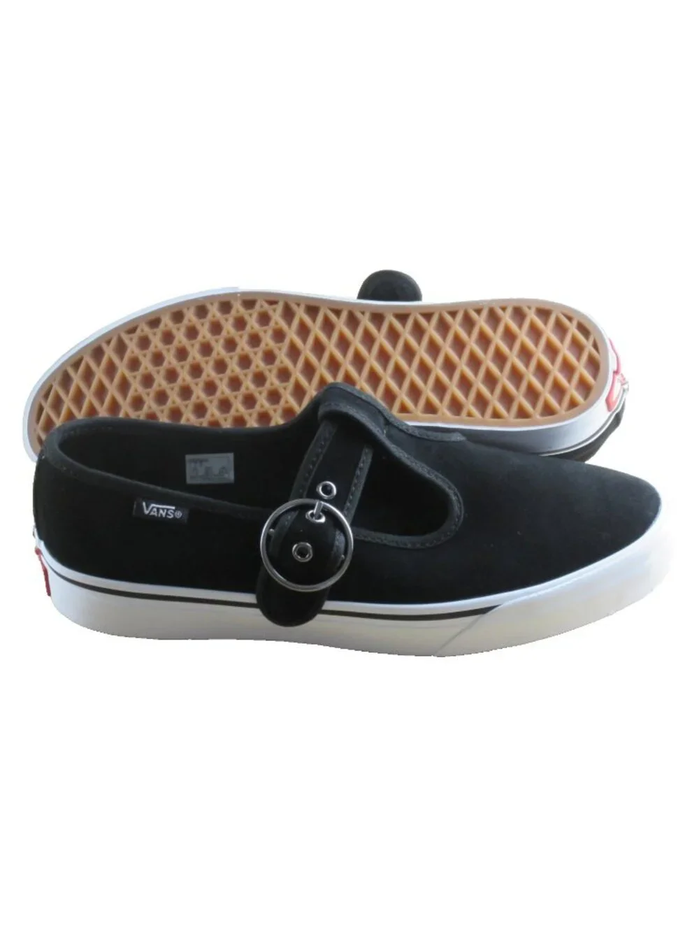 Vans Women's Lainey Mary Jane Suede Black White adjustable Sneakers Size 7.5
